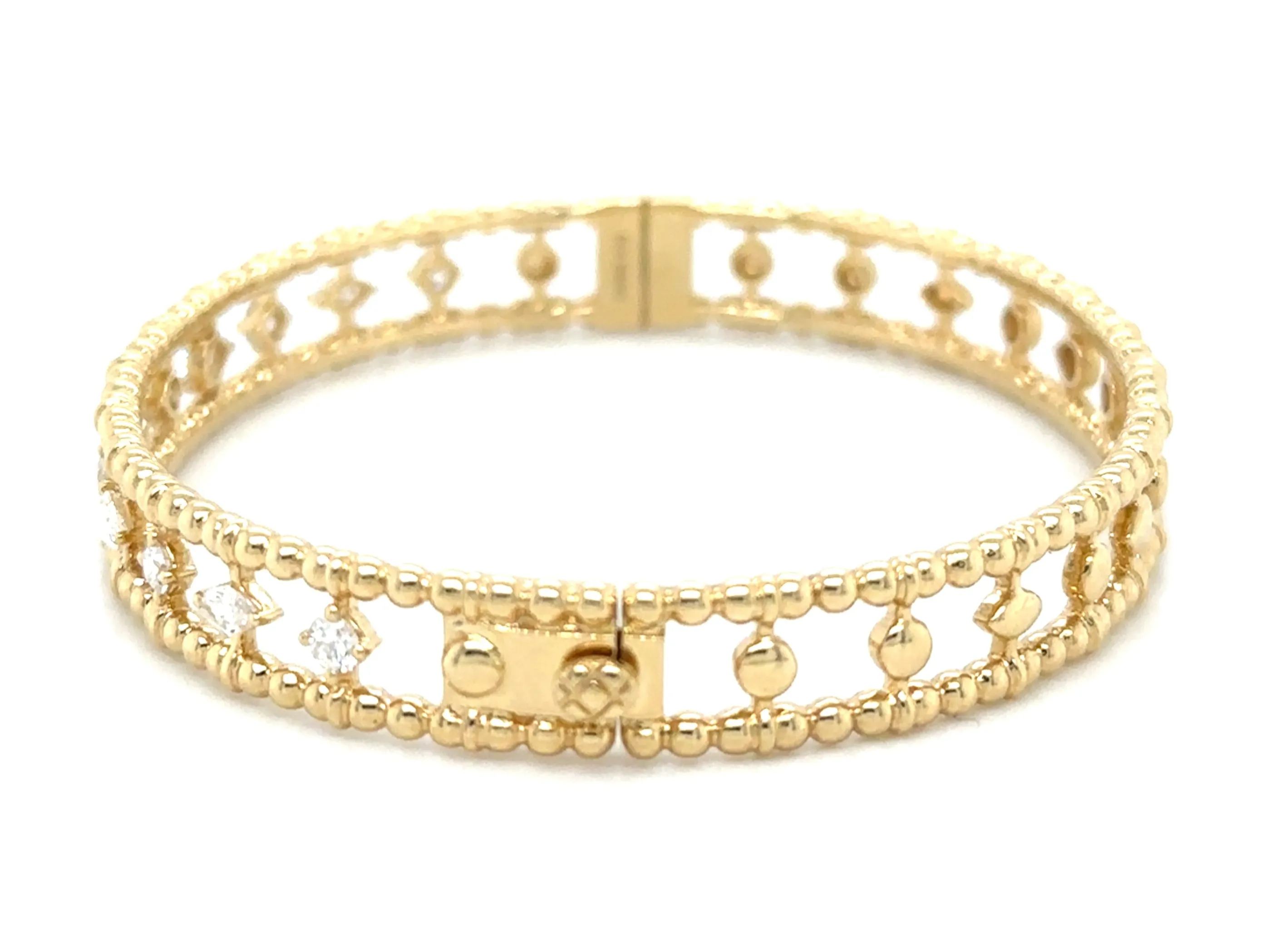 0.95ct tw Mix Shapes Diamond Beaded Gold Bangle Bracelet