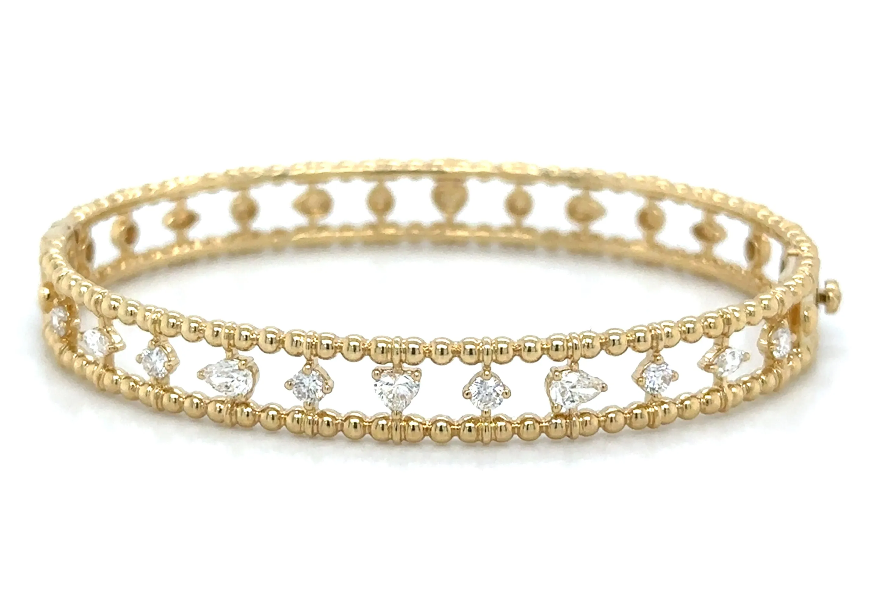 0.95ct tw Mix Shapes Diamond Beaded Gold Bangle Bracelet