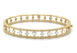 0.95ct tw Mix Shapes Diamond Beaded Gold Bangle Bracelet