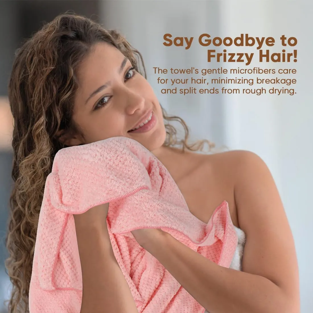 5 Pack Microfiber Hair Towels - 40 X 20 Inches Super Soft, Fast Drying Turbans for Long, Thick, Curly Hair - anti Frizz Wrap with Elastic Strap