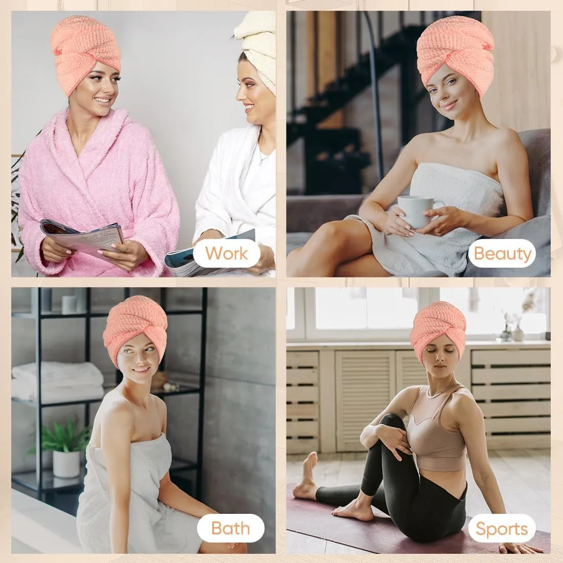 5 Pack Microfiber Hair Towels - 40 X 20 Inches Super Soft, Fast Drying Turbans for Long, Thick, Curly Hair - anti Frizz Wrap with Elastic Strap