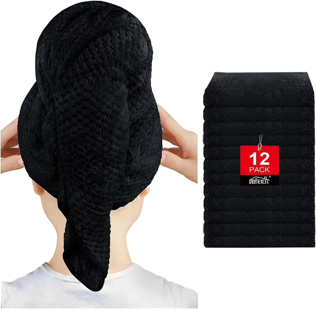 5 Pack Microfiber Hair Towels - 40 X 20 Inches Super Soft, Fast Drying Turbans for Long, Thick, Curly Hair - anti Frizz Wrap with Elastic Strap