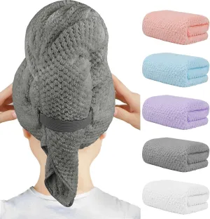 5 Pack Microfiber Hair Towels - 40 X 20 Inches Super Soft, Fast Drying Turbans for Long, Thick, Curly Hair - anti Frizz Wrap with Elastic Strap