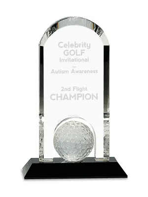 9" Clear Crystal Dome with Inset Golf Ball on Black Pedestal Base
