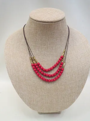 ADO | 3 Layer Red & Gold Beaded Necklace on Cords