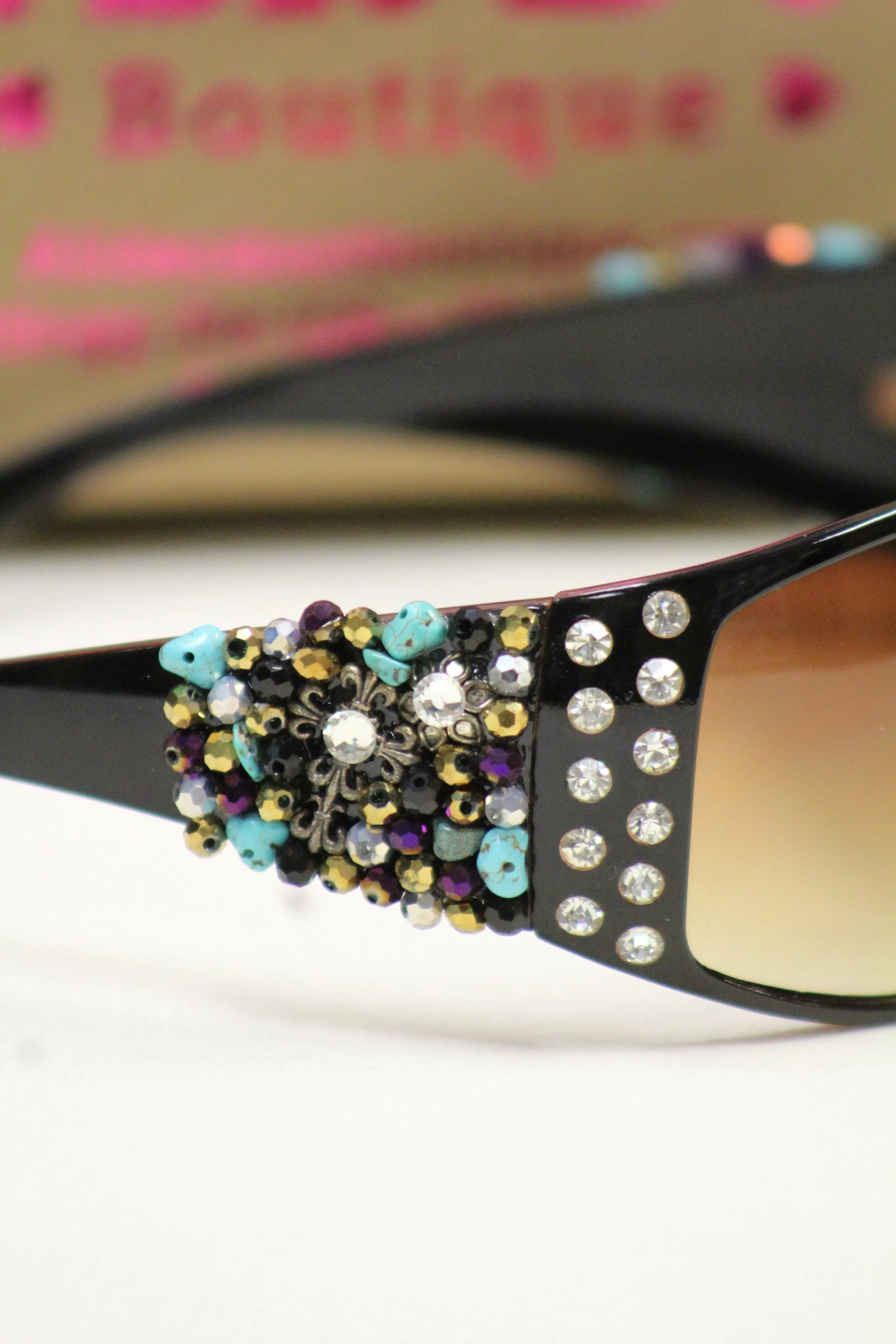 ADO | Customized Sunglasses Black with Cross & Bling Turquoise