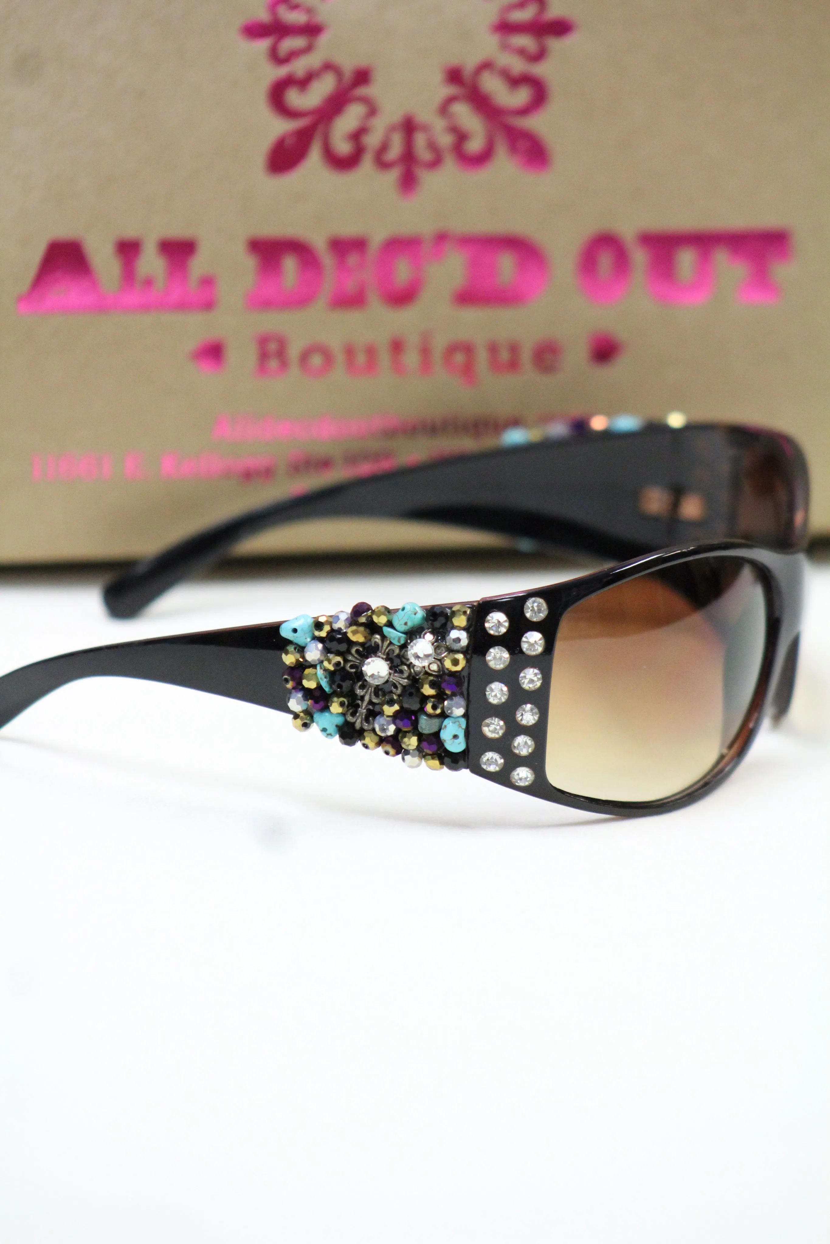ADO | Customized Sunglasses Black with Cross & Bling Turquoise