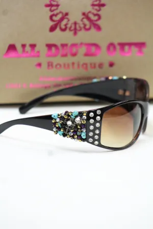 ADO | Customized Sunglasses Black with Cross & Bling Turquoise