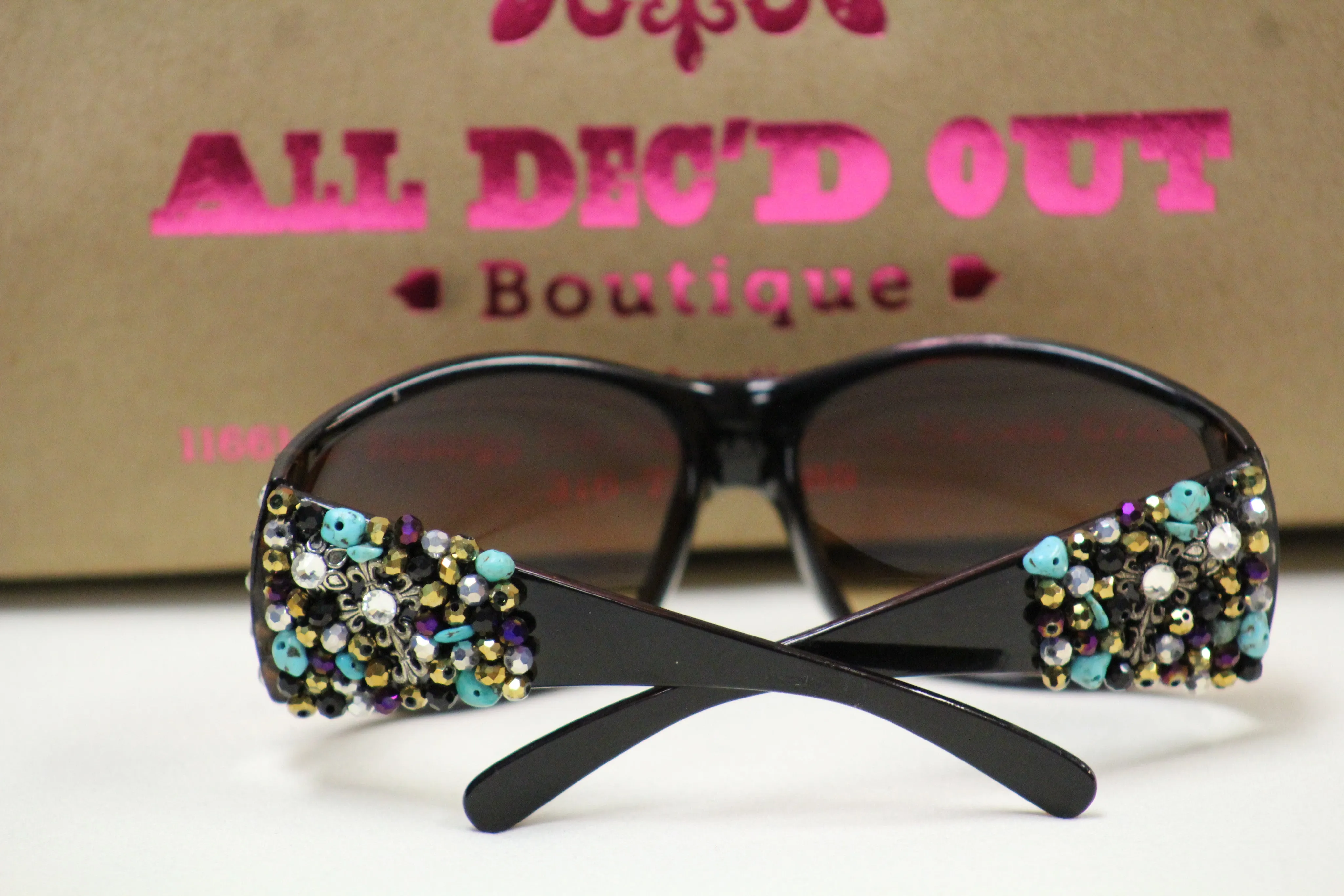 ADO | Customized Sunglasses Black with Cross & Bling Turquoise