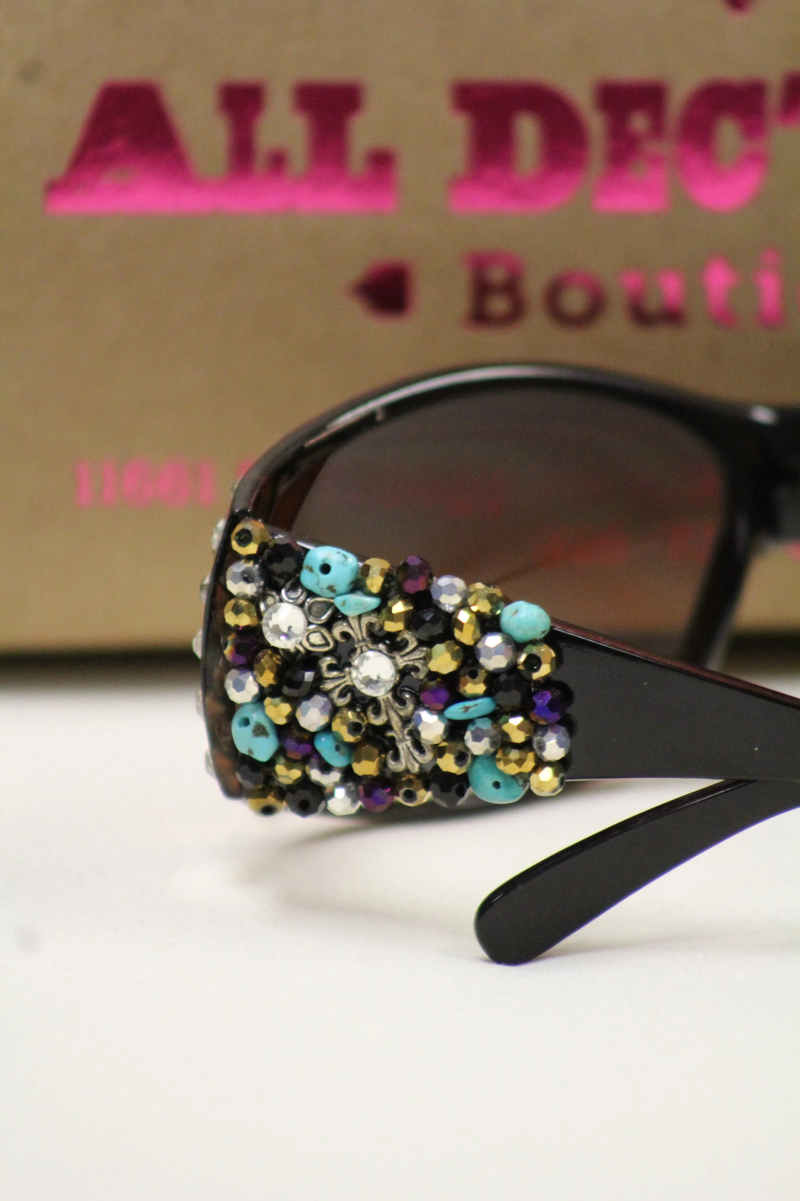 ADO | Customized Sunglasses Black with Cross & Bling Turquoise