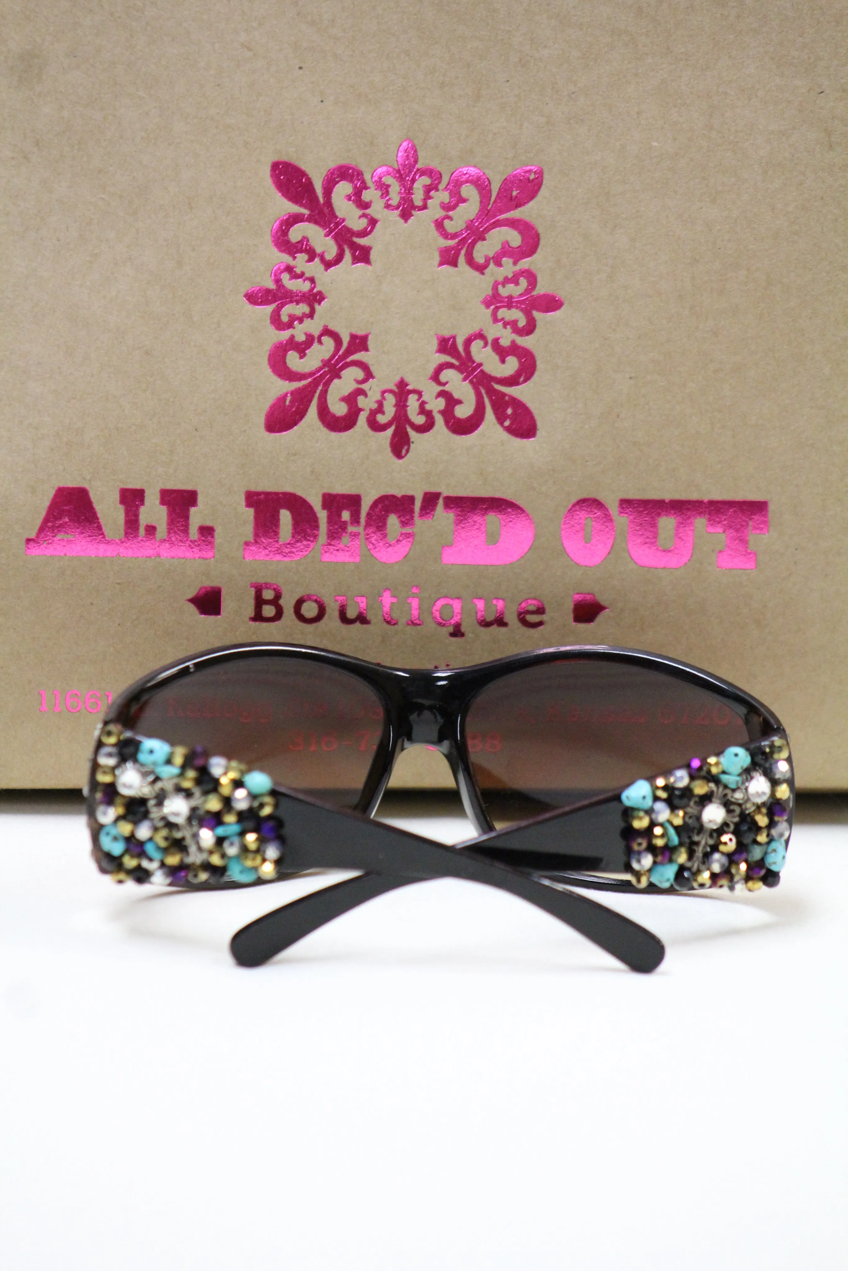 ADO | Customized Sunglasses Black with Cross & Bling Turquoise