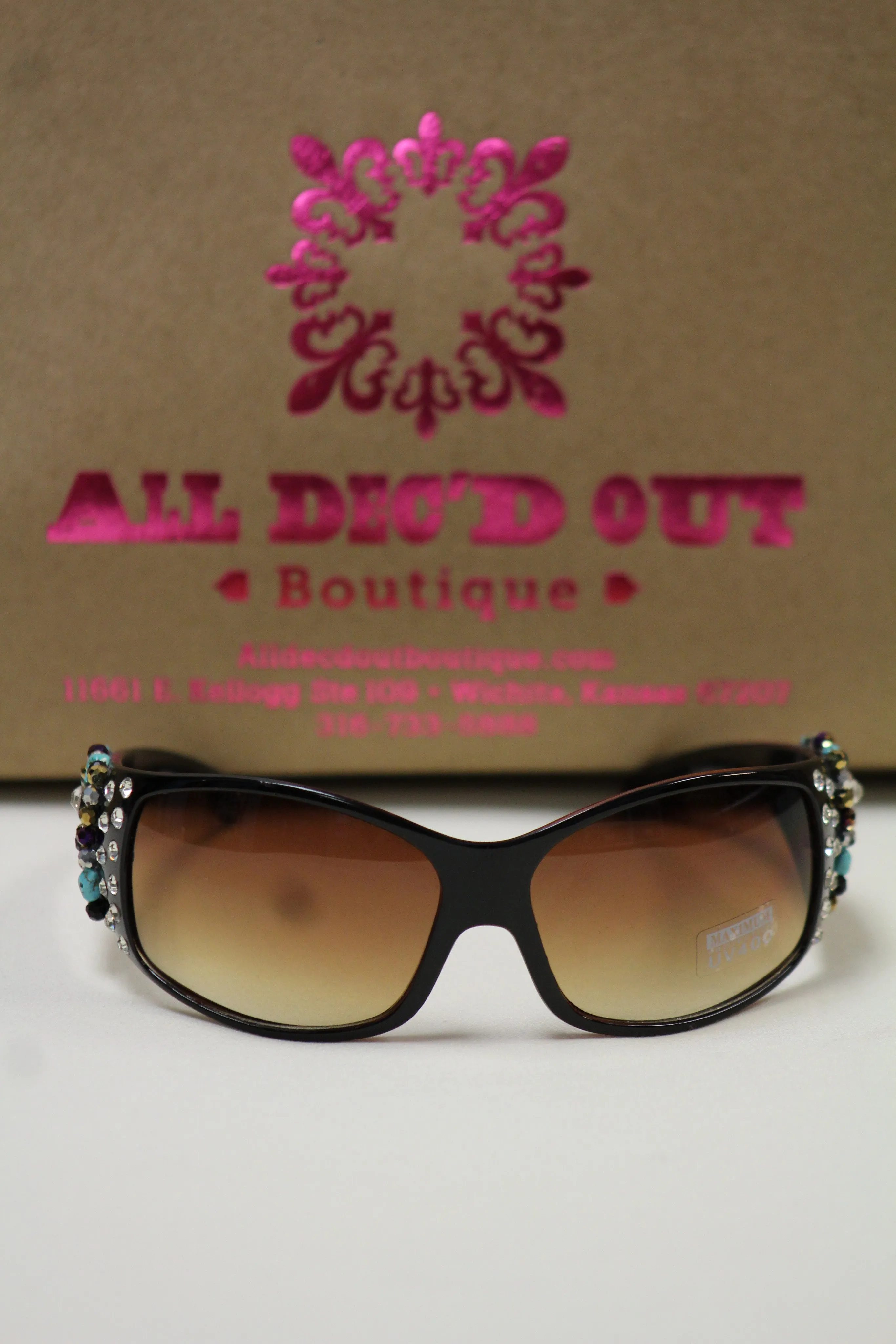 ADO | Customized Sunglasses Black with Cross & Bling Turquoise