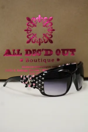 ADO | Customized Sunglasses Black with Pink Beads Silver Fleur De Lis