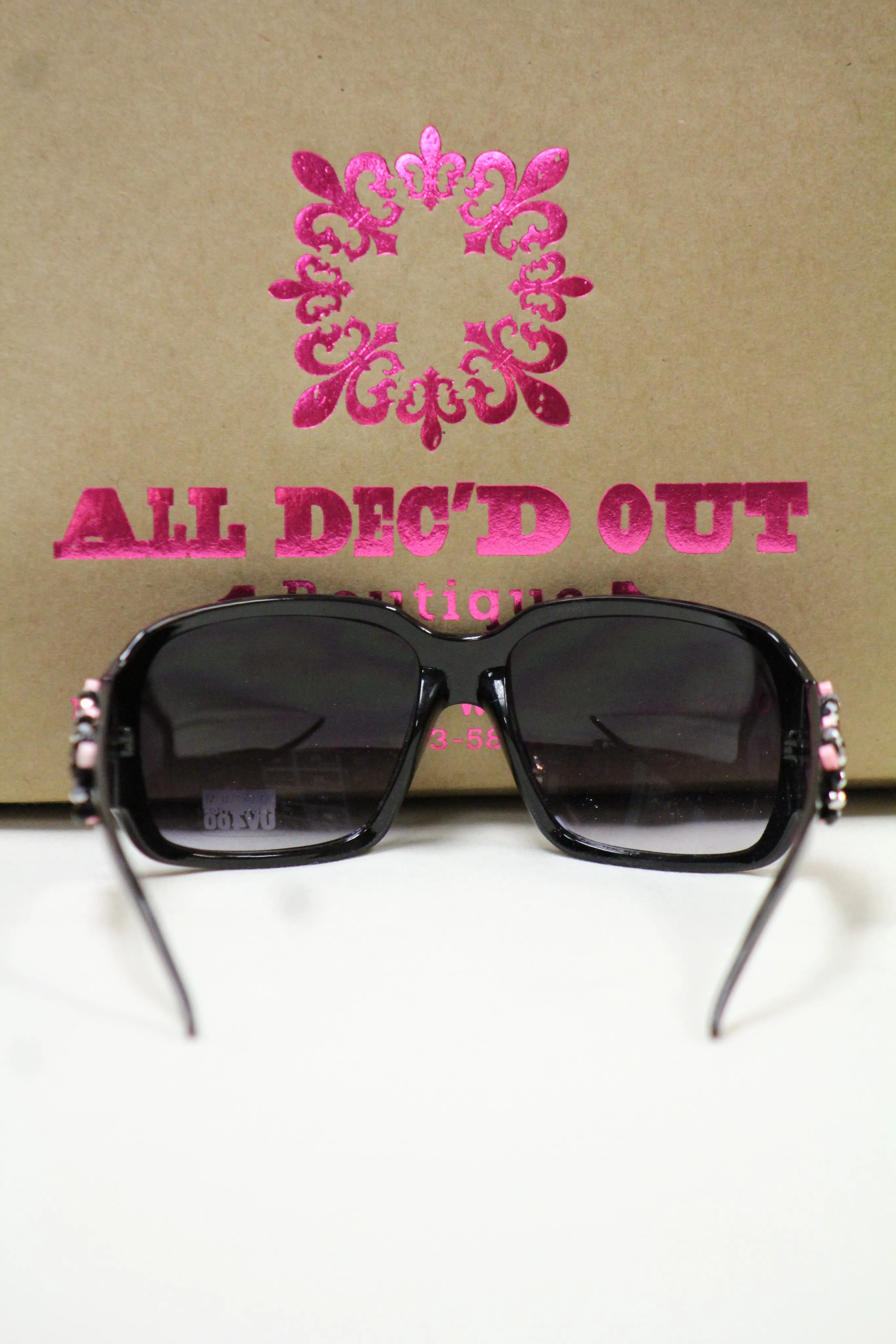 ADO | Customized Sunglasses Black with Pink Beads Silver Fleur De Lis