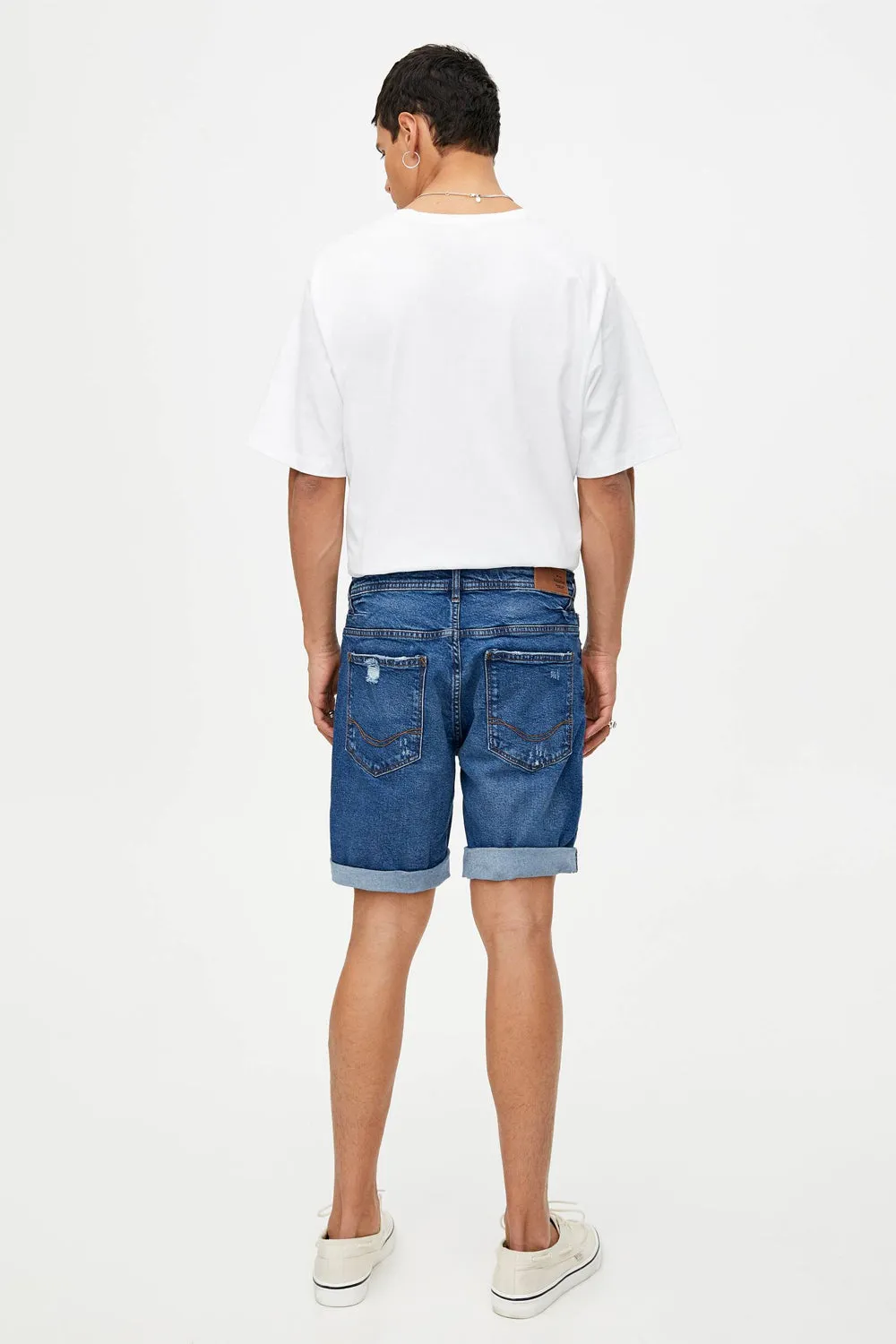 Basic Ripped Denim Bermuda Shorts