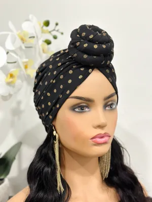 Black & Gold Polka Dot Turban Hat