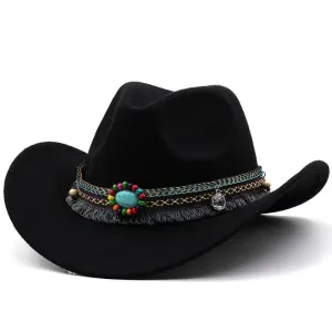 Chapéu fedora feminino, chapéu de aba virada, chapéu de jazz de lã, estilo étnico