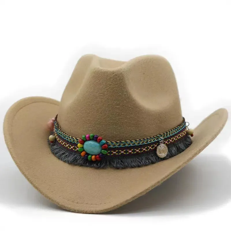 Chapéu fedora feminino, chapéu de aba virada, chapéu de jazz de lã, estilo étnico