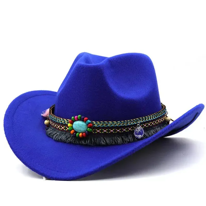 Chapéu fedora feminino, chapéu de aba virada, chapéu de jazz de lã, estilo étnico