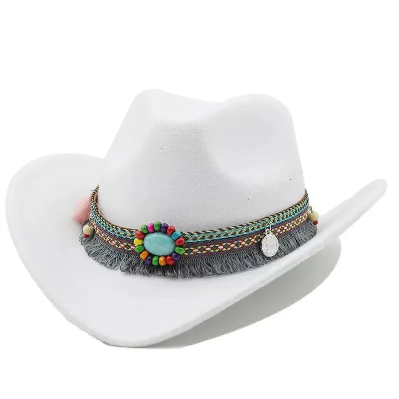 Chapéu fedora feminino, chapéu de aba virada, chapéu de jazz de lã, estilo étnico