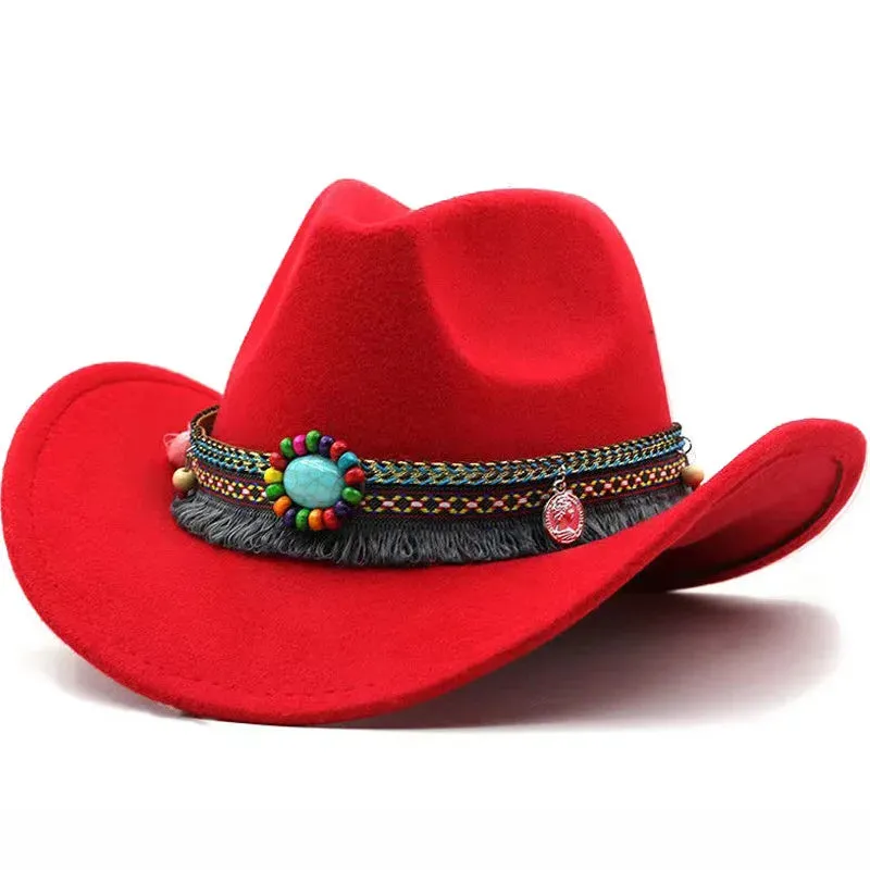 Chapéu fedora feminino, chapéu de aba virada, chapéu de jazz de lã, estilo étnico