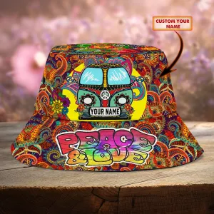 Custom Bucket Hat - Hippie Car - Peace & Love