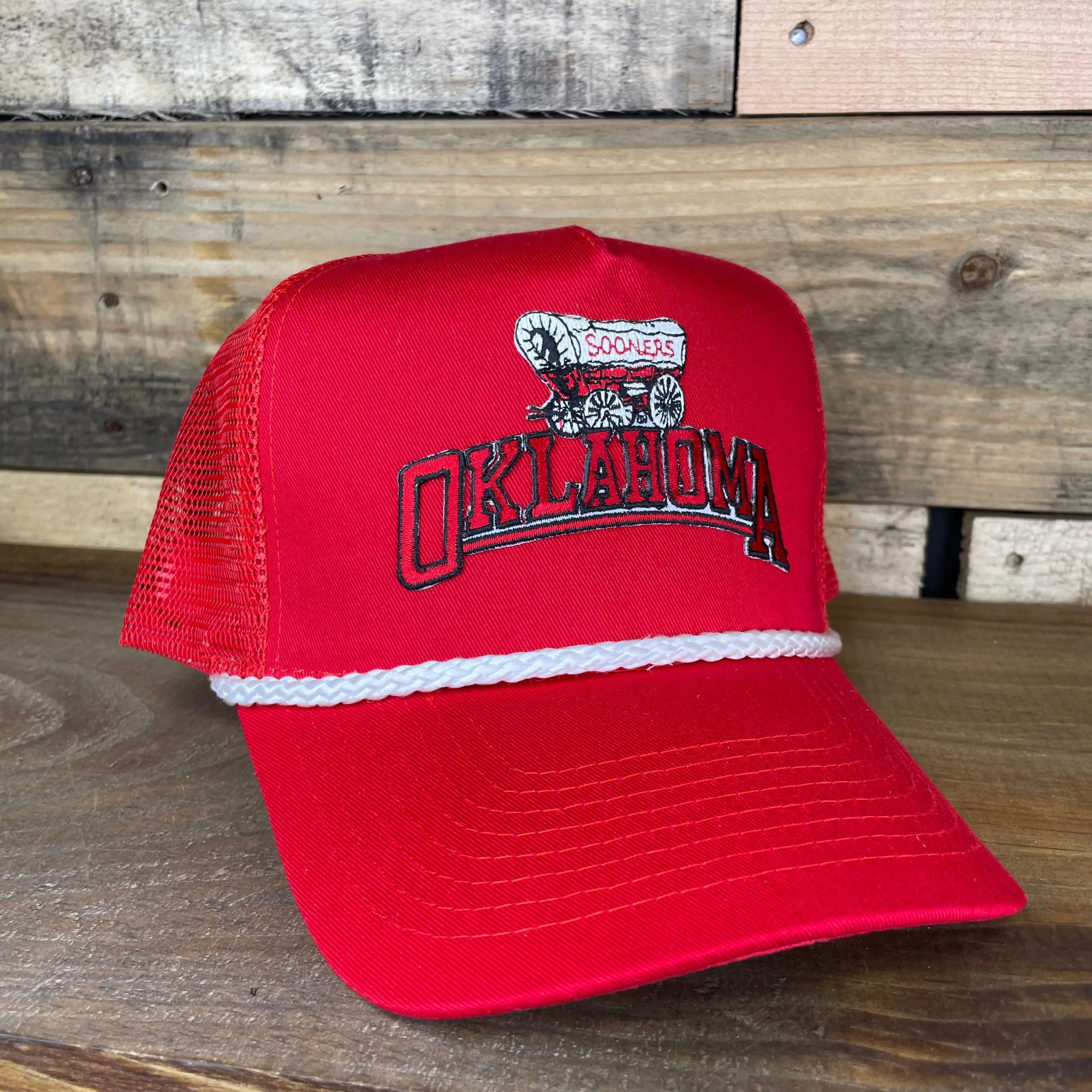 Custom Oklahoma Sooners Vintage Patch Red Mesh Trucker Snapback Cap Hat