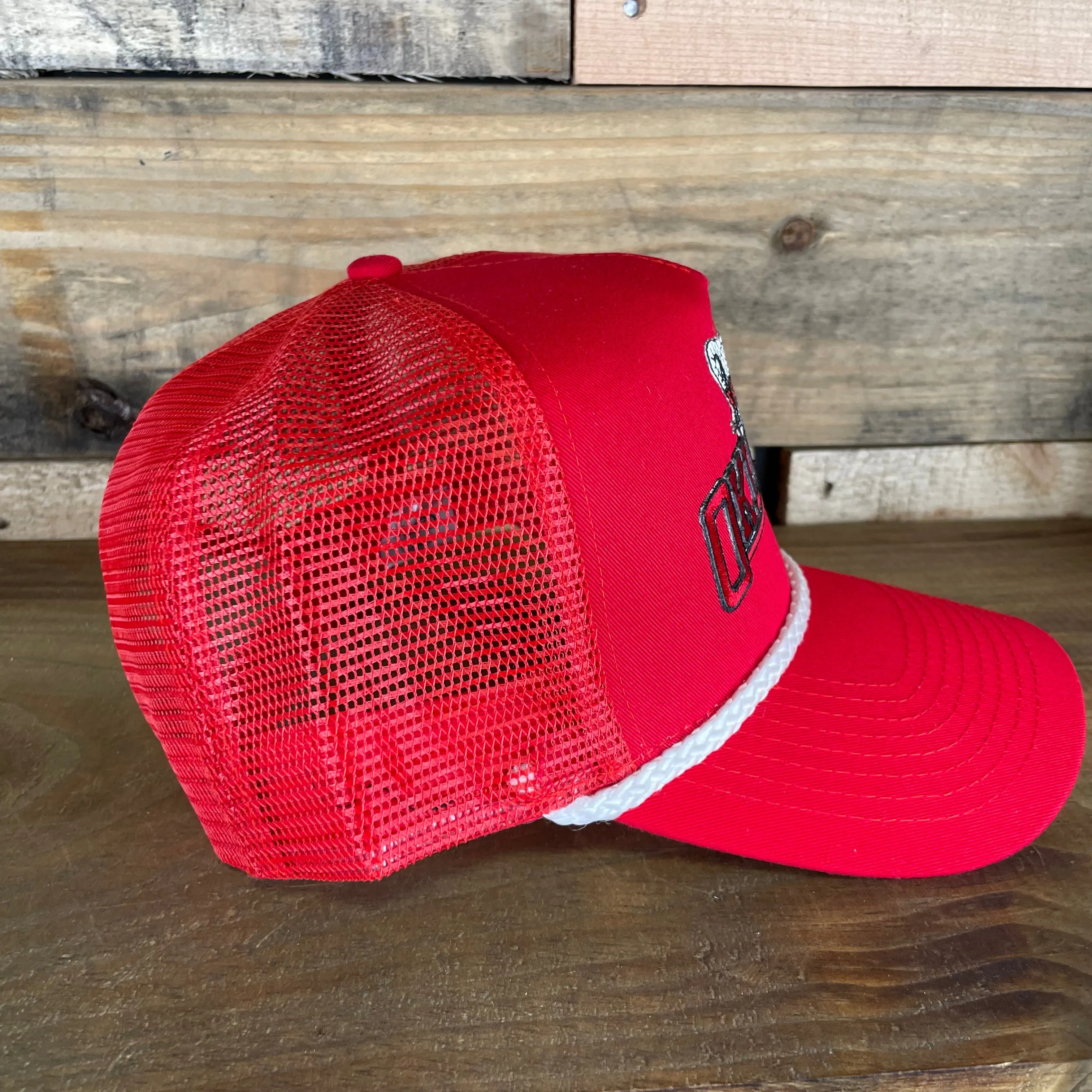 Custom Oklahoma Sooners Vintage Patch Red Mesh Trucker Snapback Cap Hat