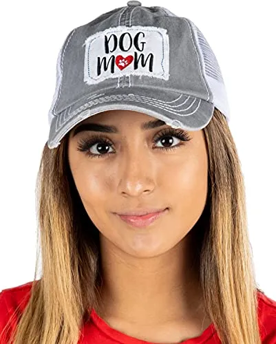 Dog Mom Distressed Vintage Patch Baseball Cap by Funky Junque