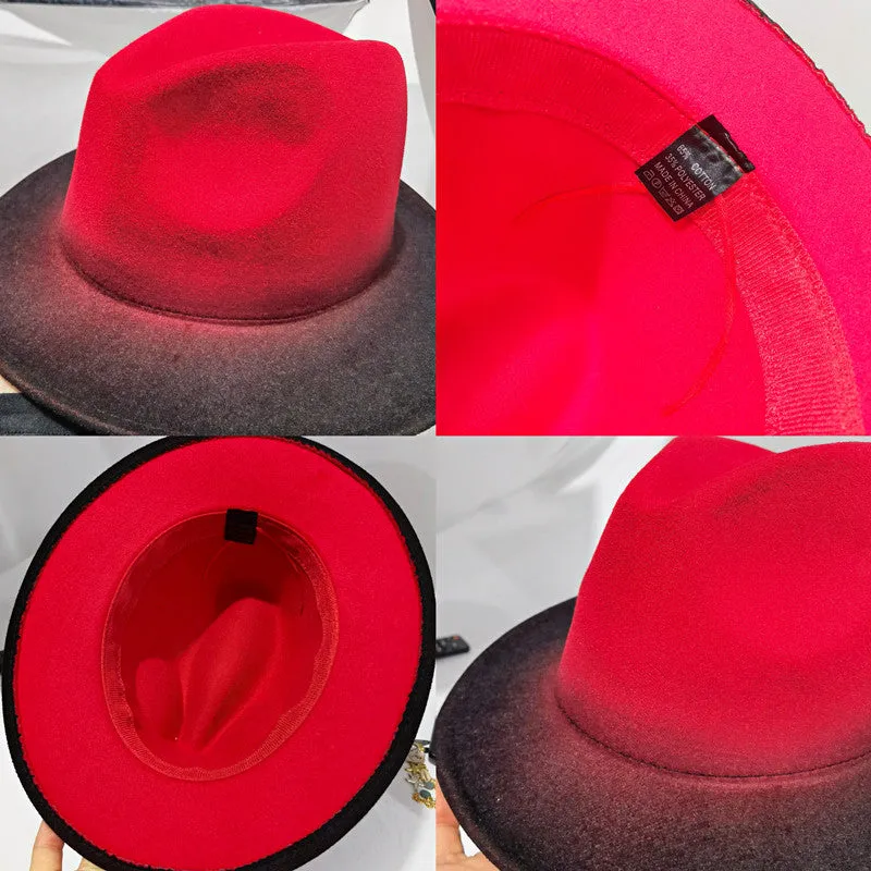 Fedora Hat Women Winter Felted Hats for Men Gradient Color Bowler Hat Wide Brim Design Luxury Casual Men Fedoras Chapeau Femme