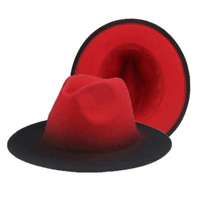 Fedora Hat Women Winter Felted Hats for Men Gradient Color Bowler Hat Wide Brim Design Luxury Casual Men Fedoras Chapeau Femme