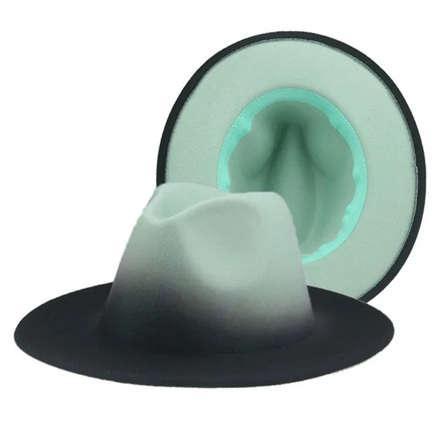 Fedora Hat Women Winter Felted Hats for Men Gradient Color Bowler Hat Wide Brim Design Luxury Casual Men Fedoras Chapeau Femme