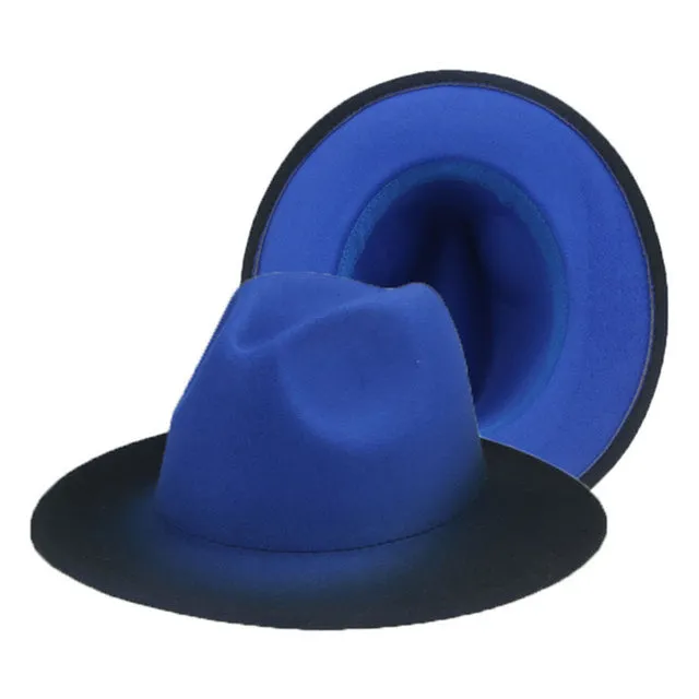 Fedora Hat Women Winter Felted Hats for Men Gradient Color Bowler Hat Wide Brim Design Luxury Casual Men Fedoras Chapeau Femme