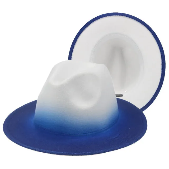 Fedora Hat Women Winter Felted Hats for Men Gradient Color Bowler Hat Wide Brim Design Luxury Casual Men Fedoras Chapeau Femme
