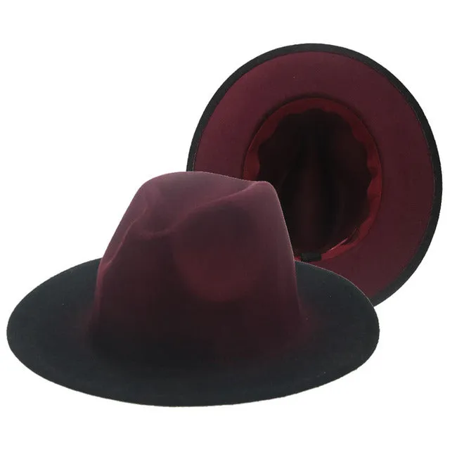 Fedora Hat Women Winter Felted Hats for Men Gradient Color Bowler Hat Wide Brim Design Luxury Casual Men Fedoras Chapeau Femme