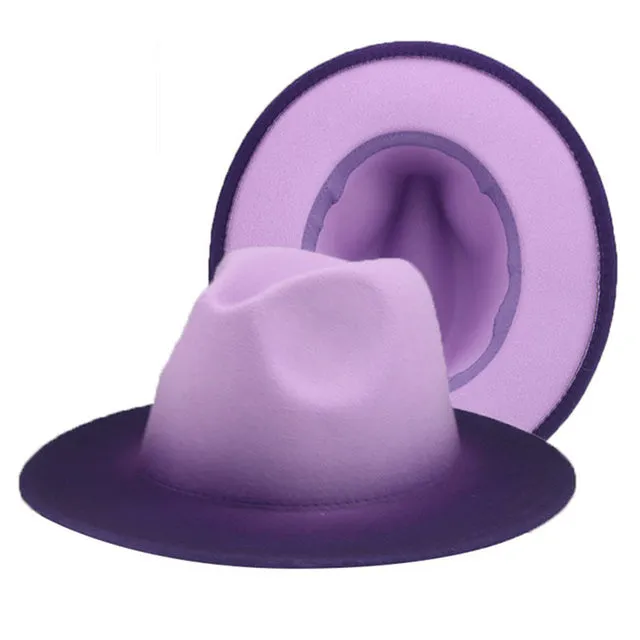 Fedora Hat Women Winter Felted Hats for Men Gradient Color Bowler Hat Wide Brim Design Luxury Casual Men Fedoras Chapeau Femme