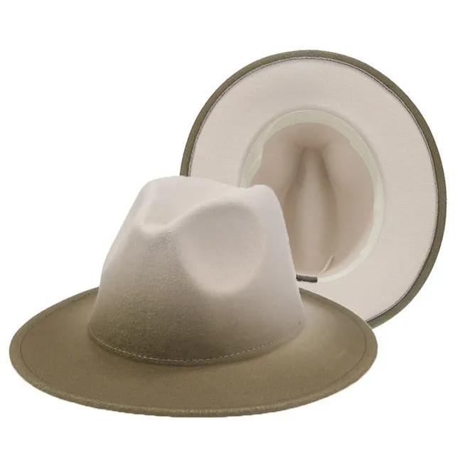 Fedora Hat Women Winter Felted Hats for Men Gradient Color Bowler Hat Wide Brim Design Luxury Casual Men Fedoras Chapeau Femme