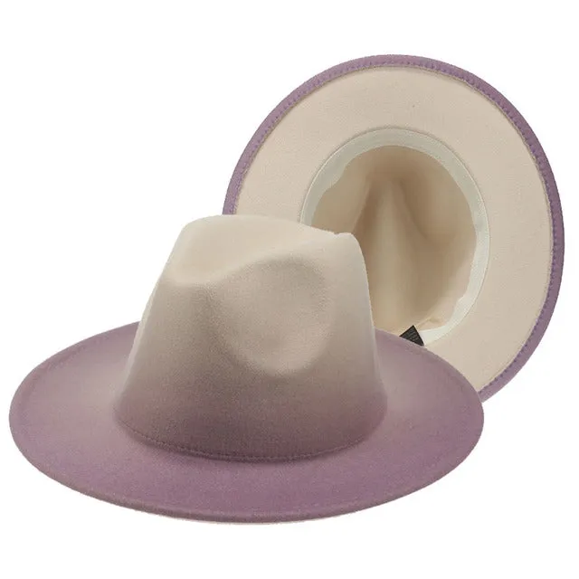 Fedora Hat Women Winter Felted Hats for Men Gradient Color Bowler Hat Wide Brim Design Luxury Casual Men Fedoras Chapeau Femme