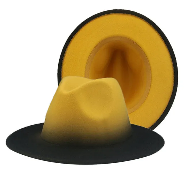 Fedora Hat Women Winter Felted Hats for Men Gradient Color Bowler Hat Wide Brim Design Luxury Casual Men Fedoras Chapeau Femme