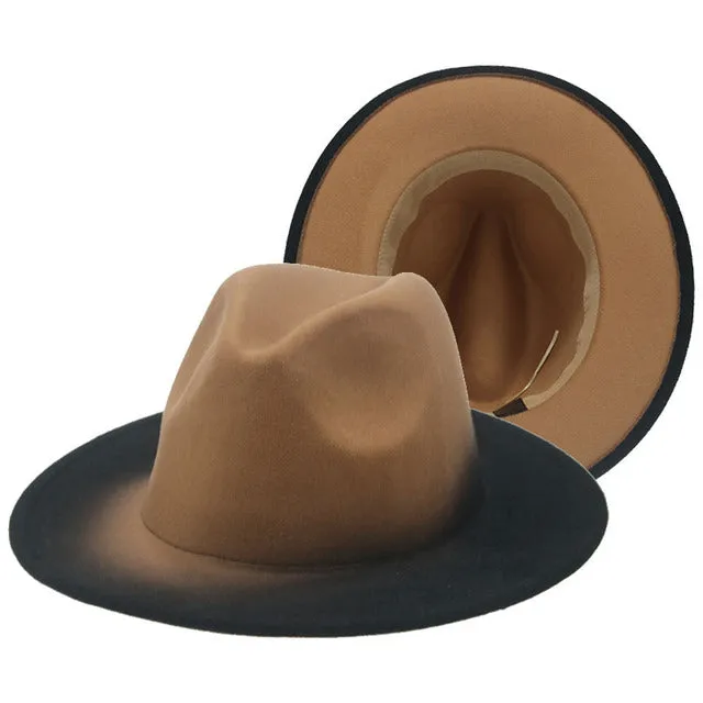 Fedora Hat Women Winter Felted Hats for Men Gradient Color Bowler Hat Wide Brim Design Luxury Casual Men Fedoras Chapeau Femme