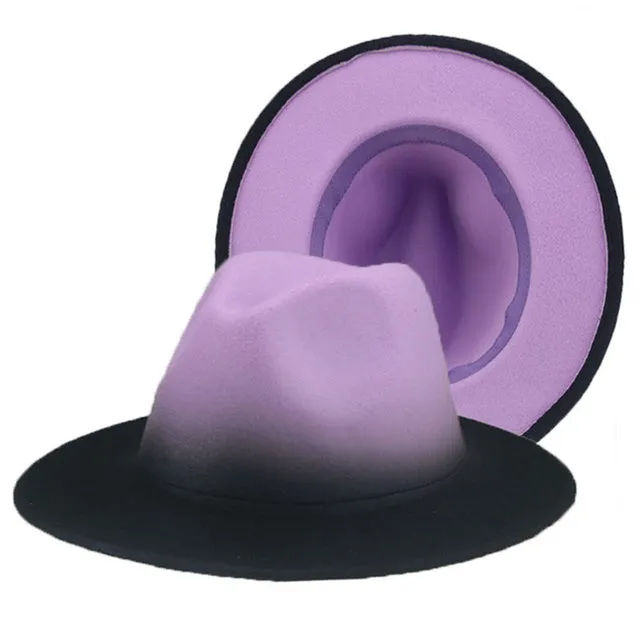 Fedora Hat Women Winter Felted Hats for Men Gradient Color Bowler Hat Wide Brim Design Luxury Casual Men Fedoras Chapeau Femme