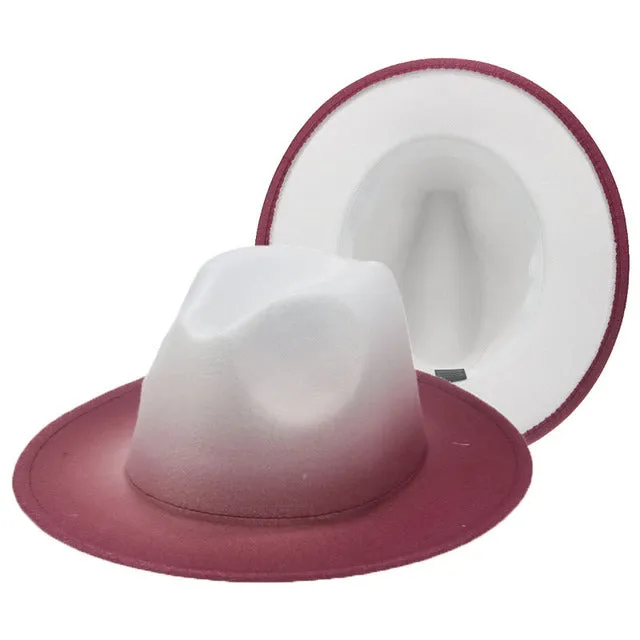 Fedora Hat Women Winter Felted Hats for Men Gradient Color Bowler Hat Wide Brim Design Luxury Casual Men Fedoras Chapeau Femme