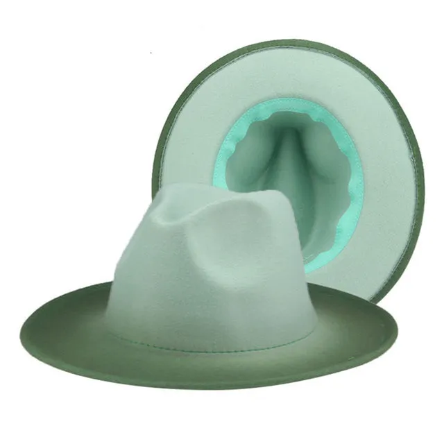 Fedora Hat Women Winter Felted Hats for Men Gradient Color Bowler Hat Wide Brim Design Luxury Casual Men Fedoras Chapeau Femme