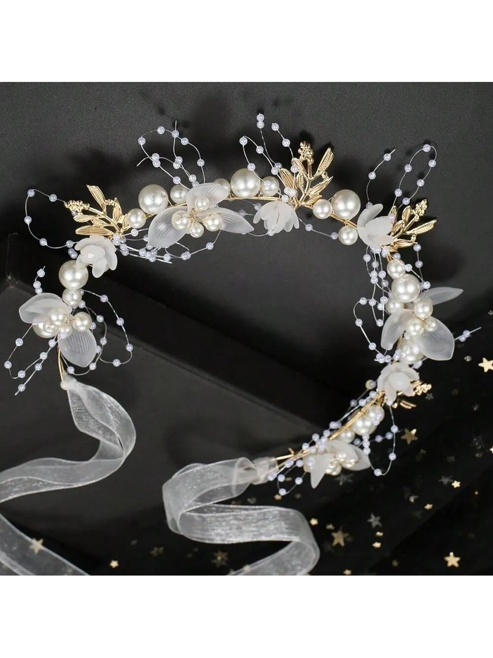 Flower Girl Hair Accessory, Princess Headpiece White, Wedding Hair Accessories For Kids, Flower Headband Pearl For Girl And Flower Girls Bridal Wedding Hair Band, Women Headbands (Gold) Tiaras