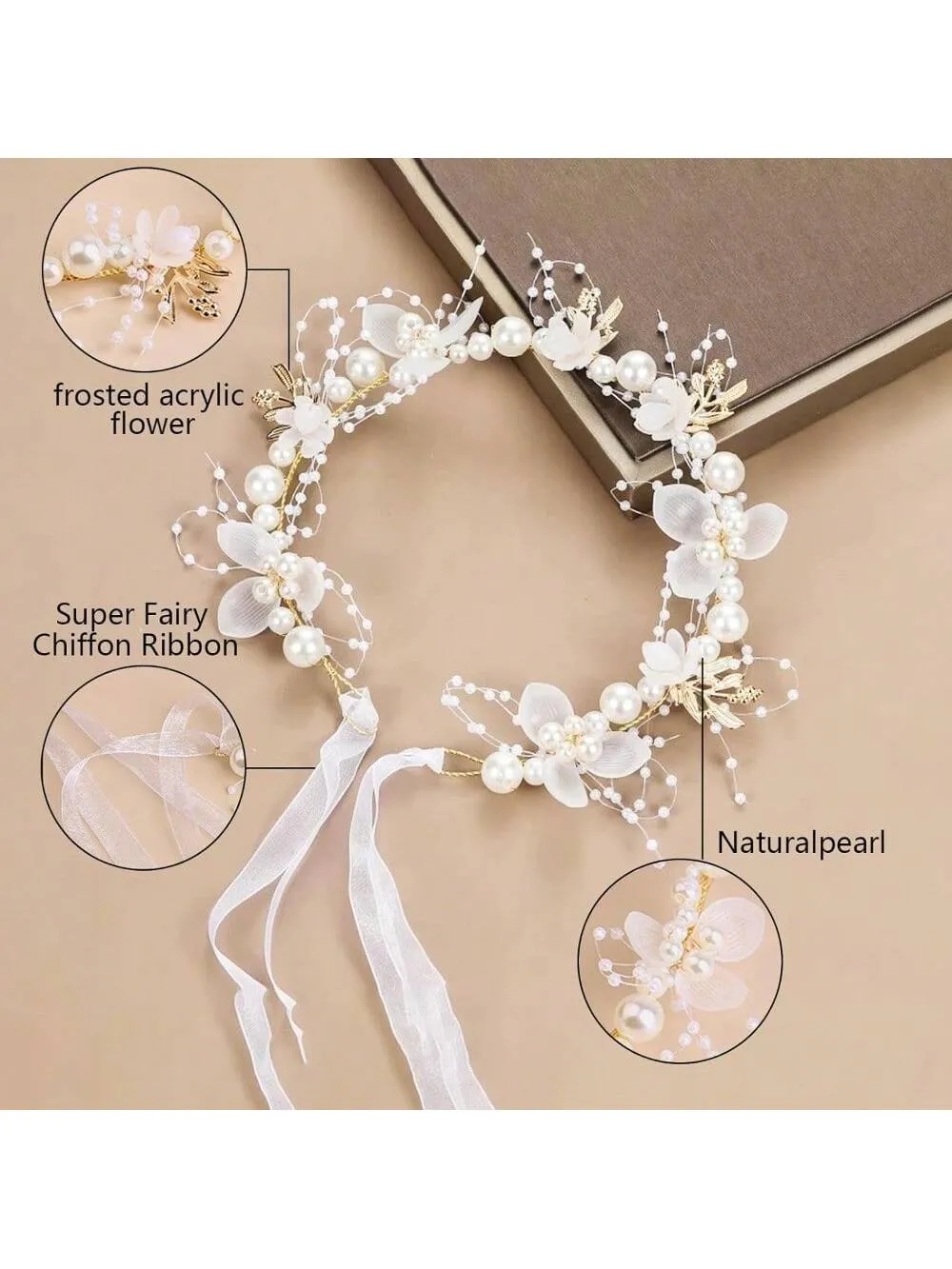 Flower Girl Hair Accessory, Princess Headpiece White, Wedding Hair Accessories For Kids, Flower Headband Pearl For Girl And Flower Girls Bridal Wedding Hair Band, Women Headbands (Gold) Tiaras