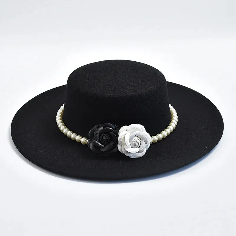 French Style Fedora Hat 10CM Wide Brim Flat Top Felt Hat