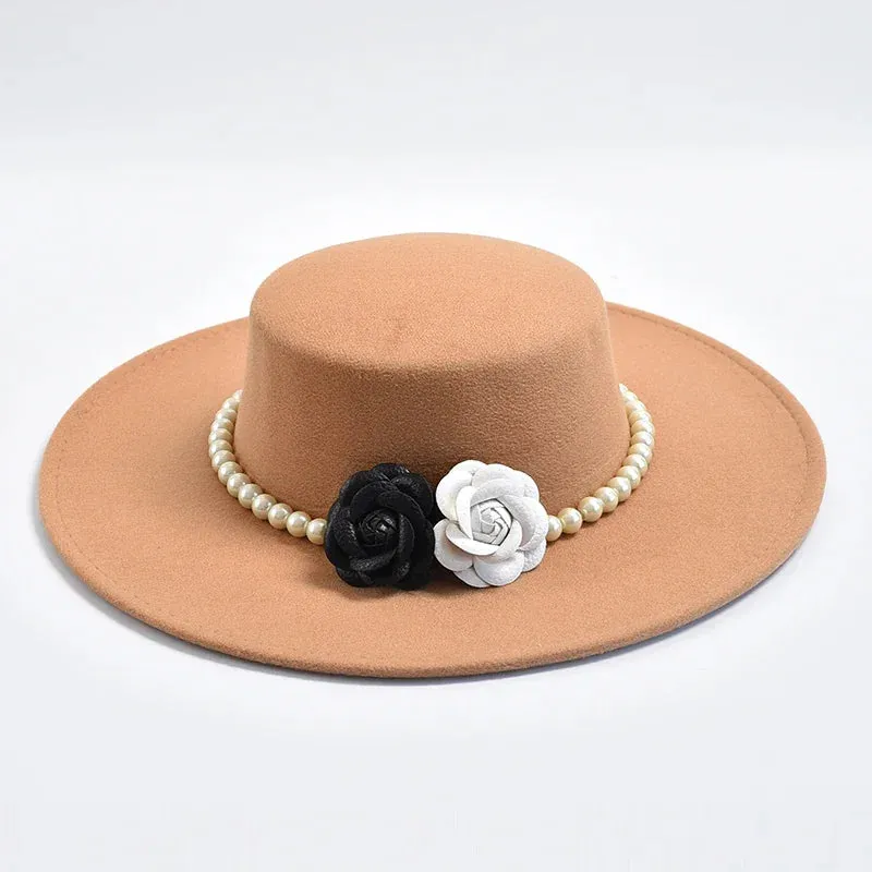 French Style Fedora Hat 10CM Wide Brim Flat Top Felt Hat