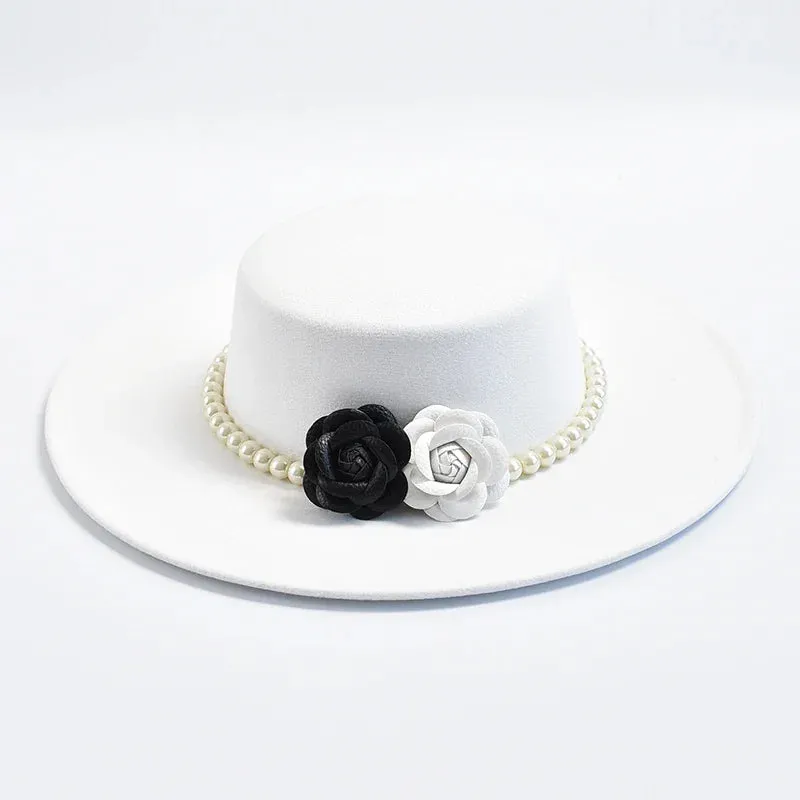 French Style Fedora Hat 10CM Wide Brim Flat Top Felt Hat