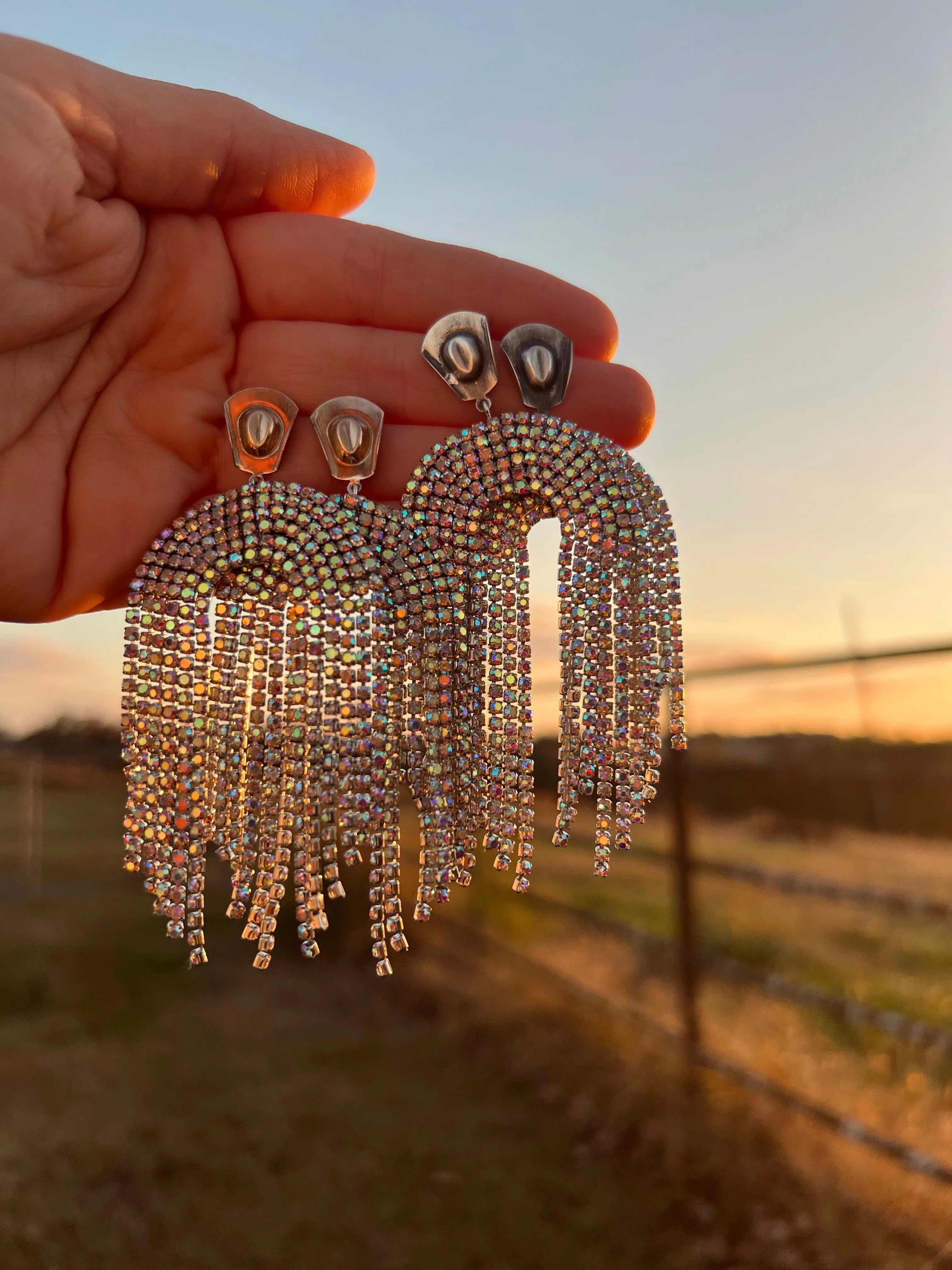Giddy Up Sparkle Stud Earrings - Silver Hat