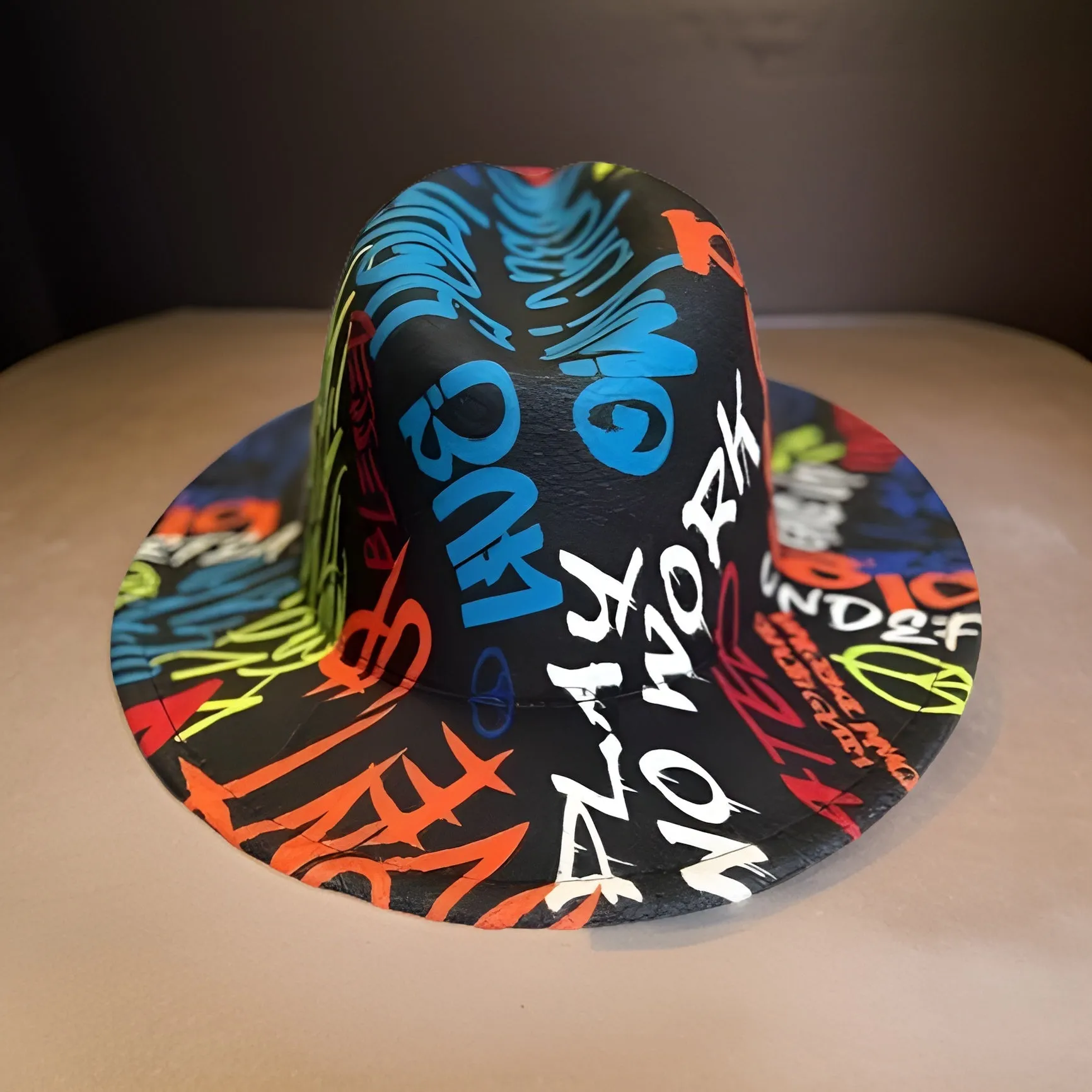 Graffiti Wide Brim Felt Fedora Panama Hat